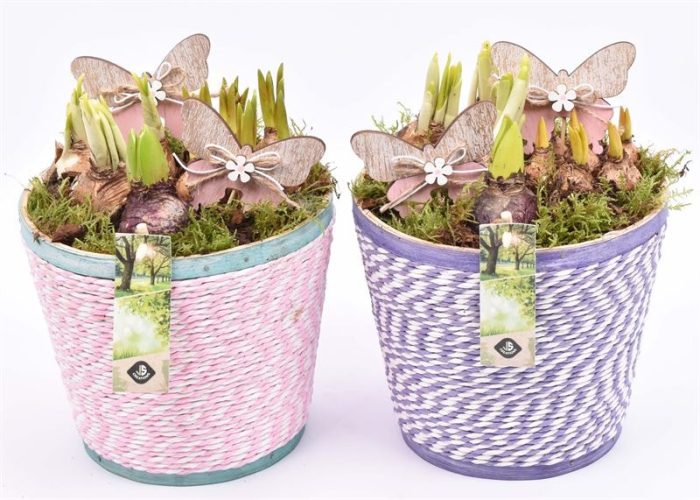 Hout pot paars/roze mix 18cm, D 18