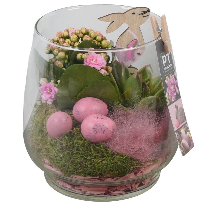 PTPG9375 Arrangement Easter in glas vaas, D 16