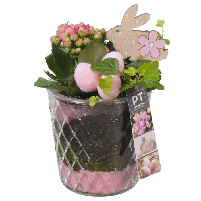 PTPG9388 Arrangement Easter in glas vaas, D 12