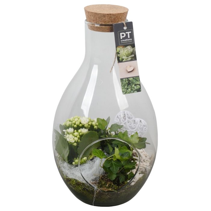 PTVMG4993 Arrangement Valentines-Mothersday in glas fles, D 18