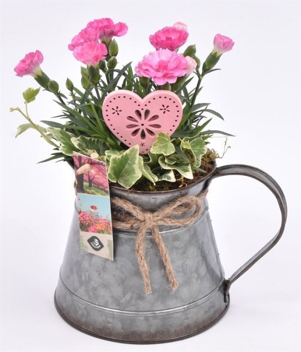 Zink kannetje met touw 12/18cm, D 14