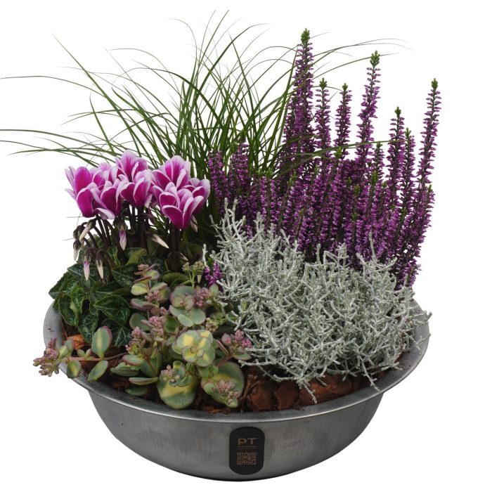 PTHO7585 Arrangement Autumn Outdoor in metalen schaal, D 29